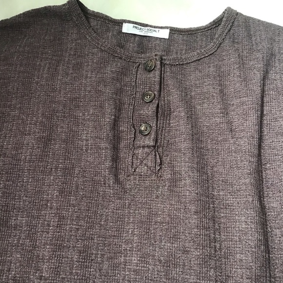 PROJECT Social T Women’s 3 Button Thermal Ribbed Henley Shirt Size Small - Picture 2 of 9